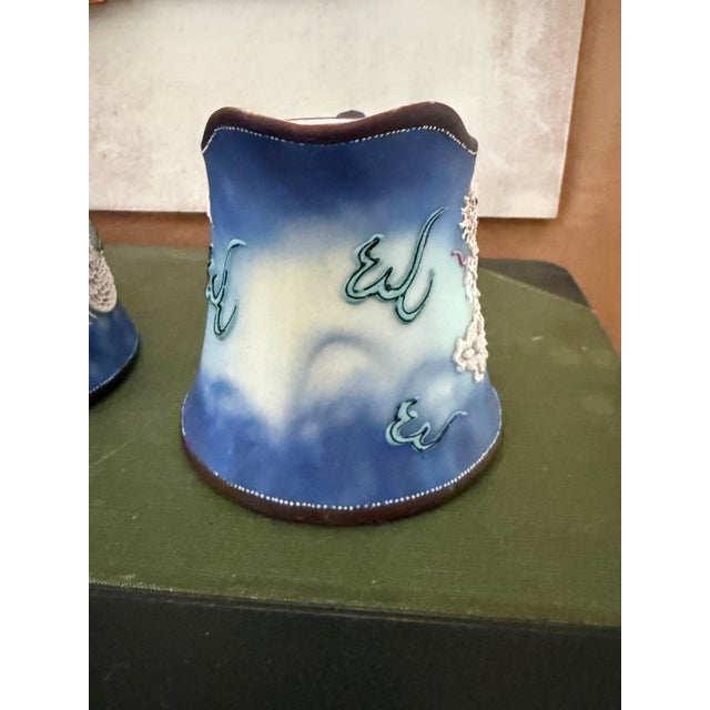 Blue Vintage Hand Painted Dragonware Sugar Bowl and Creamer Set Japan Blue Dragon Tea Set Asian Motif Mid Century For Sale - Image 8 of 12