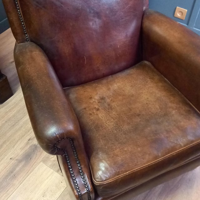 Art Deco Sheep Leather Club Armchair, 1950s For Sale - Image 13 of 15