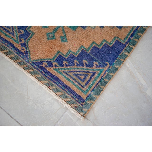 Blue 1970s Hand Knotted Small Oushak Rug Mini Rug Mat - 1'9" X 2'11" For Sale - Image 8 of 14