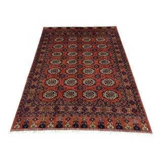 Red Turkmen Philpa Wool Area Rug, Tribal Geometric Medallion Design For Sale