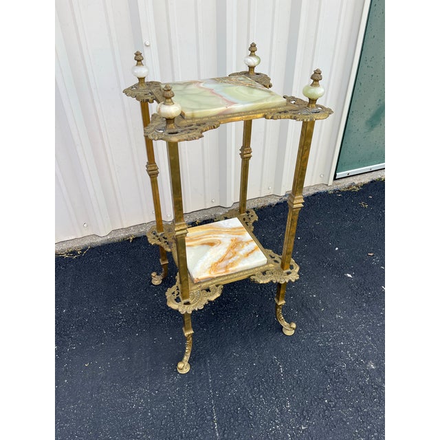 Mid 20th Century Art Nouveau Two-Tier Onyx and Brass Planter Stand For Sale - Image 4 of 12