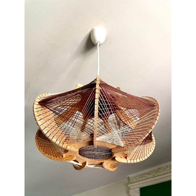 Scandinavian Pendant Light in Wood and Stretched Wire, 1970 For Sale - Image 10 of 12