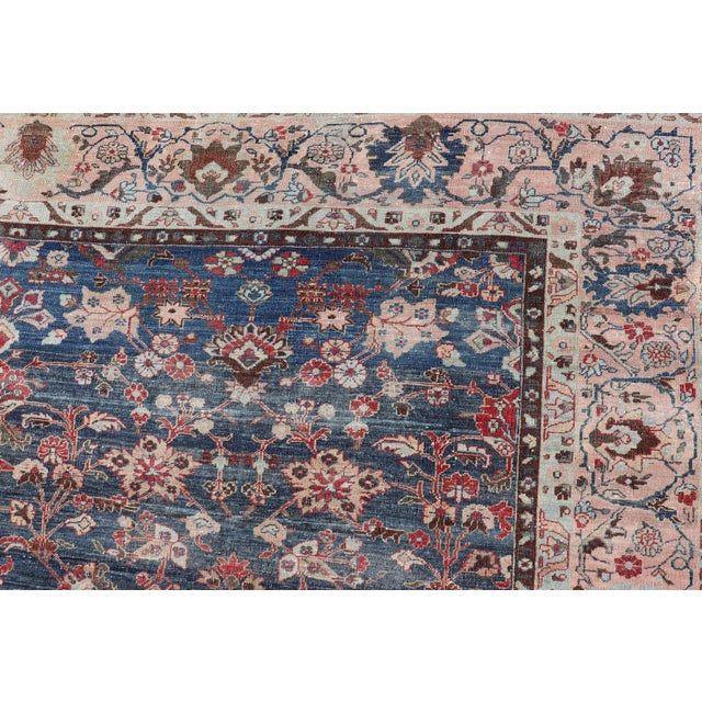 Antique Persian Tabriz Rug With Allover Botanical Design in Blue 9'0 X 11'5 For Sale - Image 10 of 16