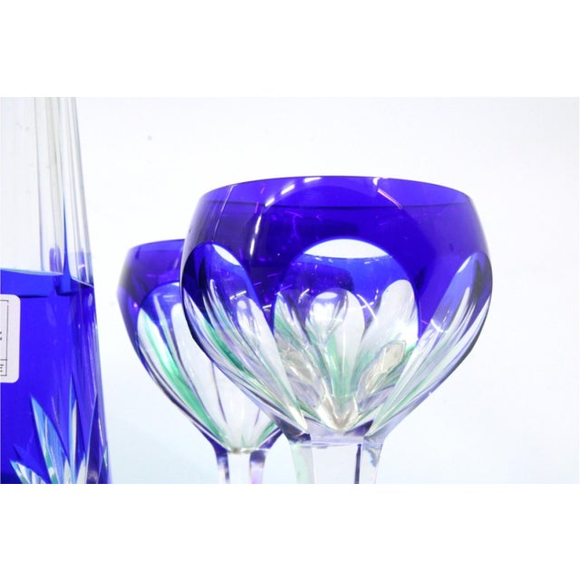 Acid Etched Glass Liqueur Decanter with Glasses and Tray, Set of 6 For Sale - Image 3 of 6