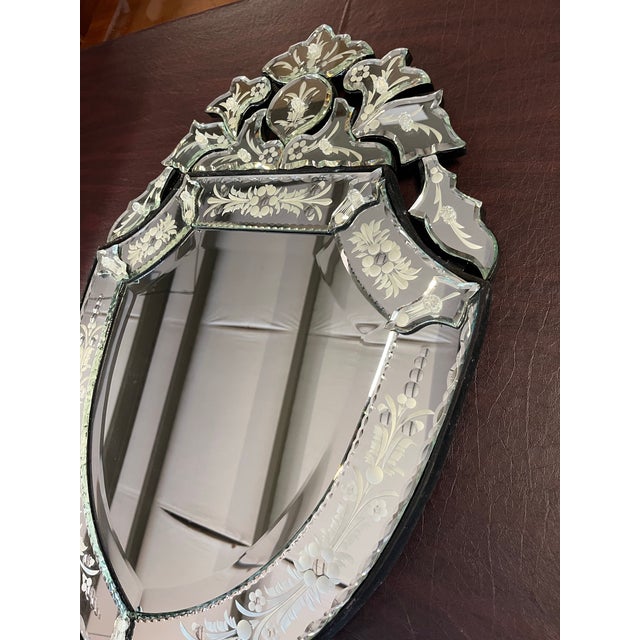 Mid 20th Century Venetian-Style Etched Glass Mirror With Beveled Crest For Sale - Image 6 of 8