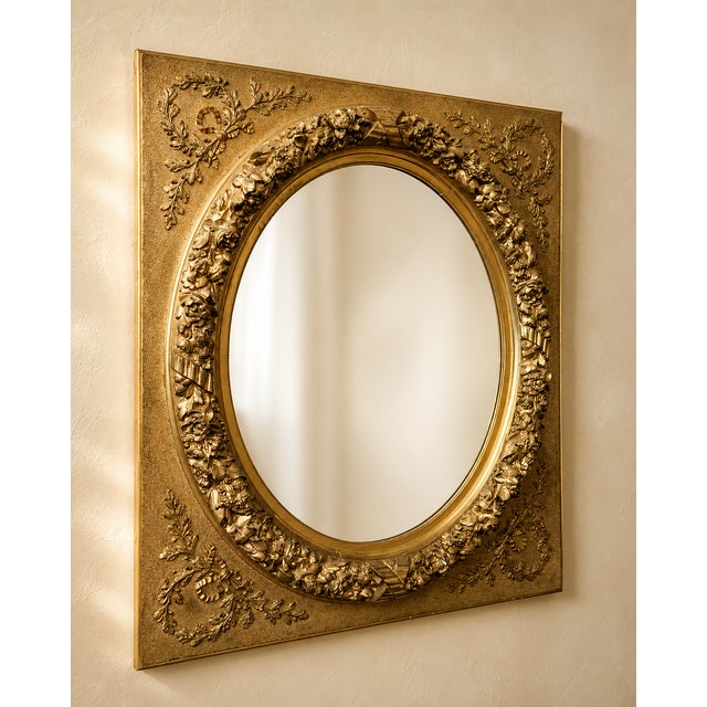 Large 20th Century French Louis XVI Wall Mirror in Giltwood, 1890s For Sale - Image 3 of 7