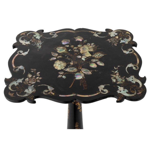 Victorian Black Lacquered Mother of Pearl Table For Sale In New York - Image 6 of 8