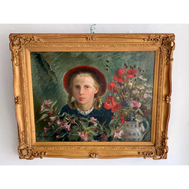 Wood Mid 20th Century Portrait Girl Amongst Flowers, by Marion Henseler For Sale - Image 7 of 11