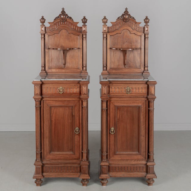 Pair of Italian Walnut Marble Top Nightstands For Sale - Image 4 of 10