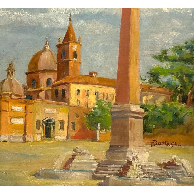 Alessandro Battaglia , Piazza del Popolo, Rome , Oil on Cardboard , Early 20th Century For Sale - Image 3 of 3