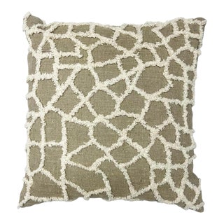 Boho Chic Style Modern Wool and Cotton Pillow in Taupe Color For Sale