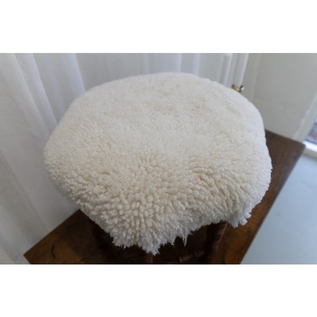 Vintage Danish Hexagonal Oak Stool with Lambswool, 1930s For Sale - Image 17 of 18