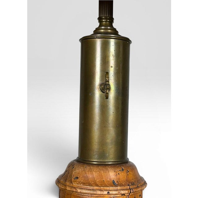 Late 19th Century Antique Victorian Converted Brass Column Lamp on Wood Base With 1786 Plaque For Sale - Image 5 of 17