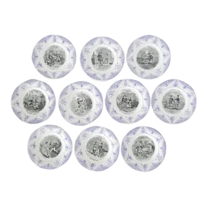 19th Century French Black & White Lavender Transferware Plates- Set of 10