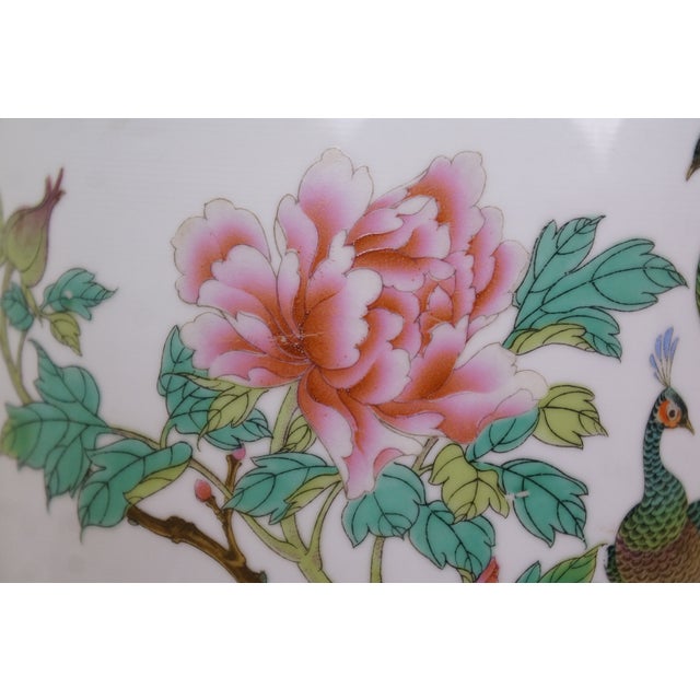 Mid 20th Century Marbro Chinese Famille Rose Porcelain Peacock Vase 2 Light Pull Chain Lamp 31" For Sale - Image 17 of 18