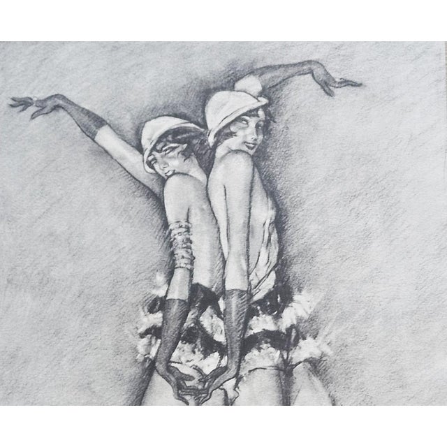 This is a rare beauty. It is a 1925 lithograph of 2 sister dancers in cabaret costumes including hats, jewelry, high...