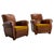 Antique French Club Armchair Fauteuil Cognac Leather and Fabric, 1930, Set of 2 For Sale - Image 16 of 16