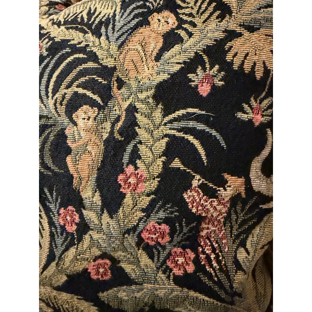 Chinoiserie Vintage Chinoiserie Tapestry Throw Pillows With Elephants and Monkeys - A Pair For Sale - Image 3 of 13