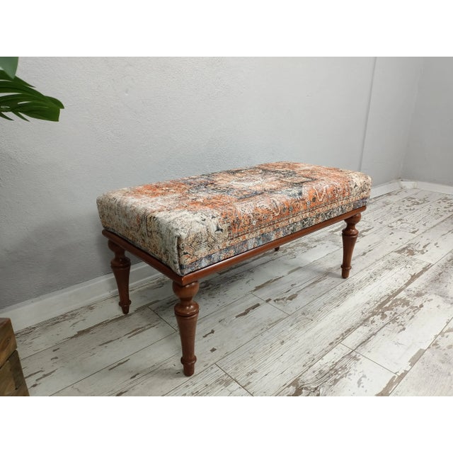 Bohemian Rug Upholstered Piano Bench For Sale - Image 4 of 10