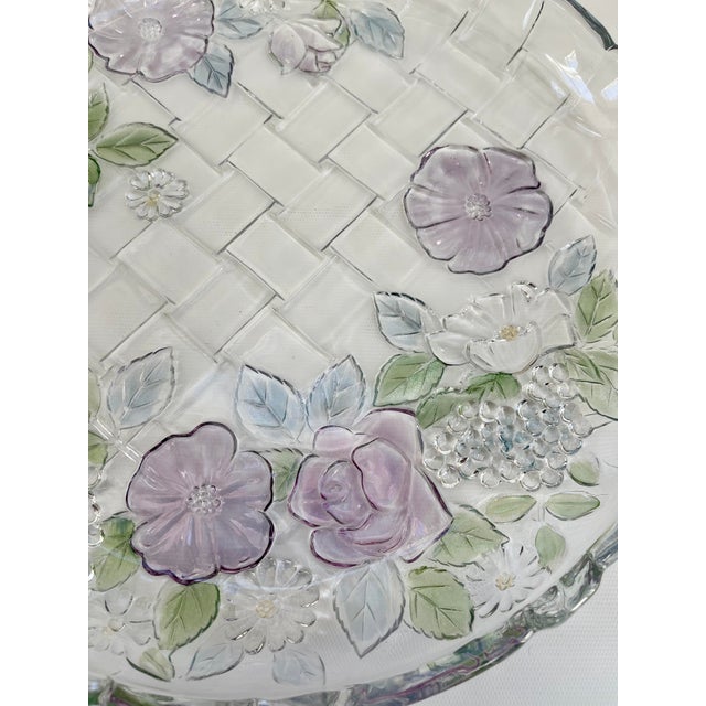 Transparent Vintage Pastel Flower Round Glass Serving Platter For Sale - Image 8 of 8