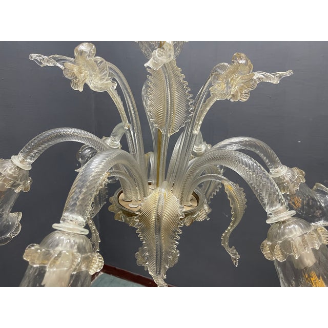 Gold Large Venetian Murano Glass Chandeliers, 1980s, Set of 2 For Sale - Image 8 of 11