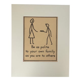 1940s "Good Manners" Double-Sided Stick Figure Poster For Sale