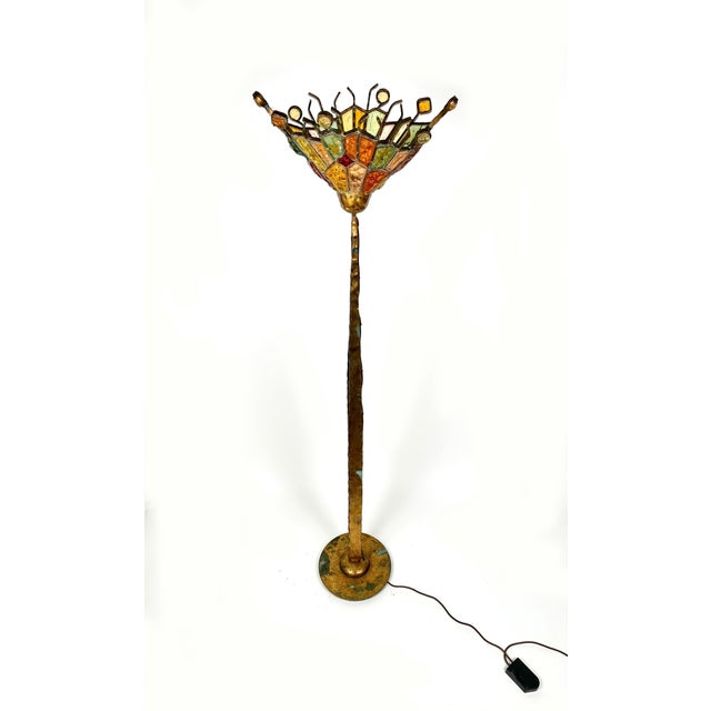 Poliarte Art Glass Brutalist Iron Floor Lamp by Albano Poli for Poliarte, Italy ,1970s For Sale - Image 4 of 13
