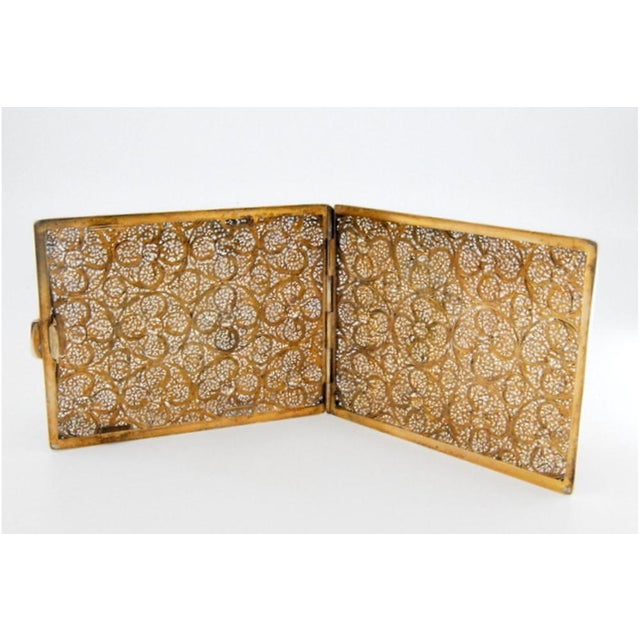 Cigarette Case in Gold Filigree Silver with Hinged Lid For Sale - Image 3 of 9