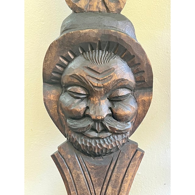1960s Mid-Century Spanish Revival Oversized Hand-Carved Wood Fork & Spoon Wall Decor - Pair For Sale - Image 4 of 8