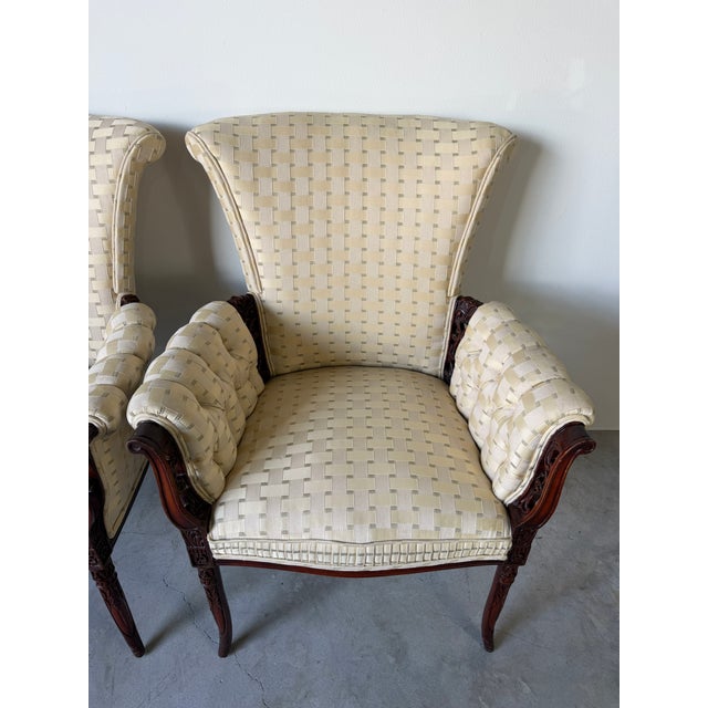 Cream Vintage Regency Revival Carved Wood Armchairs – A Pair For Sale - Image 8 of 17