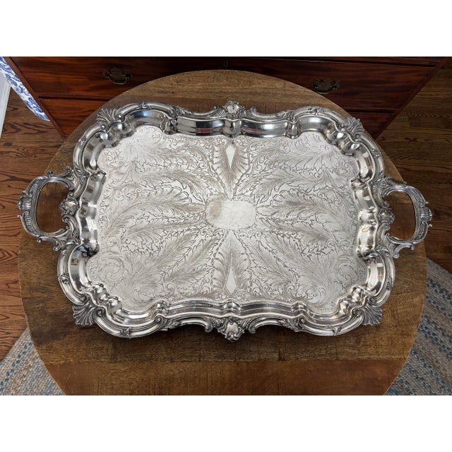 Mid to Late 19th Century Birmingham Silver Company Extra Large Footed Butlers Serving Tray With Handles For Sale - Image 6 of 8
