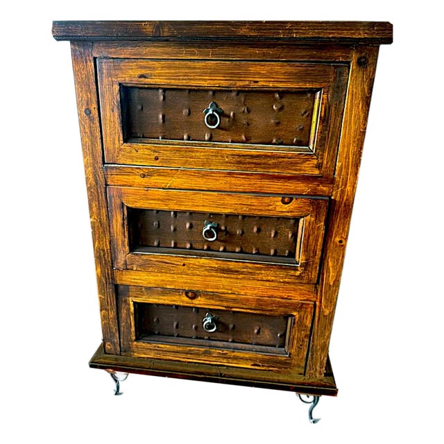 Rustic Southwestern Pine 3-Drawer Planked Clavo Chest or Nightstand For Sale