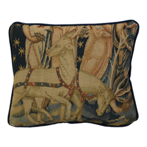 Vintage Italian Wool Tapestry Feather/Down Pillow Depicting Deer