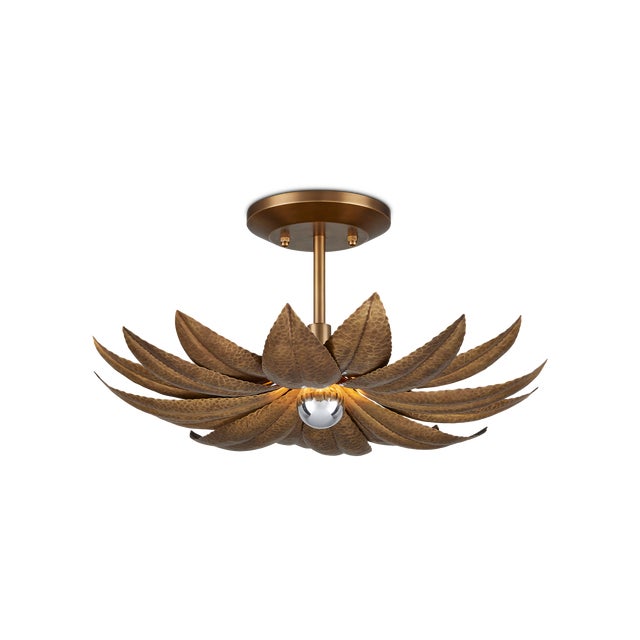 The Alithea Small Semi-Flush Mount is made of brass in an antique brass finish. The petals on this nature-inspired gold...