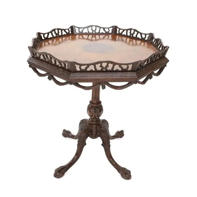 American Vintage Walnut Octagonal Chippendale Side Table For Sale - Image 3 of 6