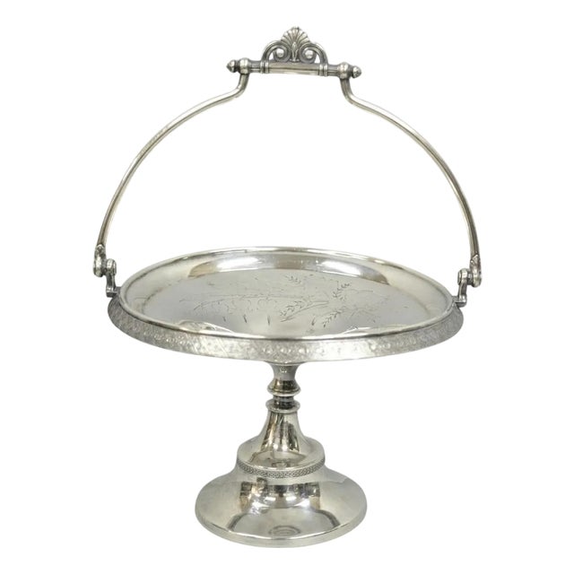 Antique Reed & Barton Victorian Silver Plated Pedestal Brides Basket W/ Handle For Sale