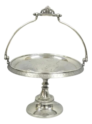 Antique Reed & Barton Victorian Silver Plated Pedestal Brides Basket W/ Handle