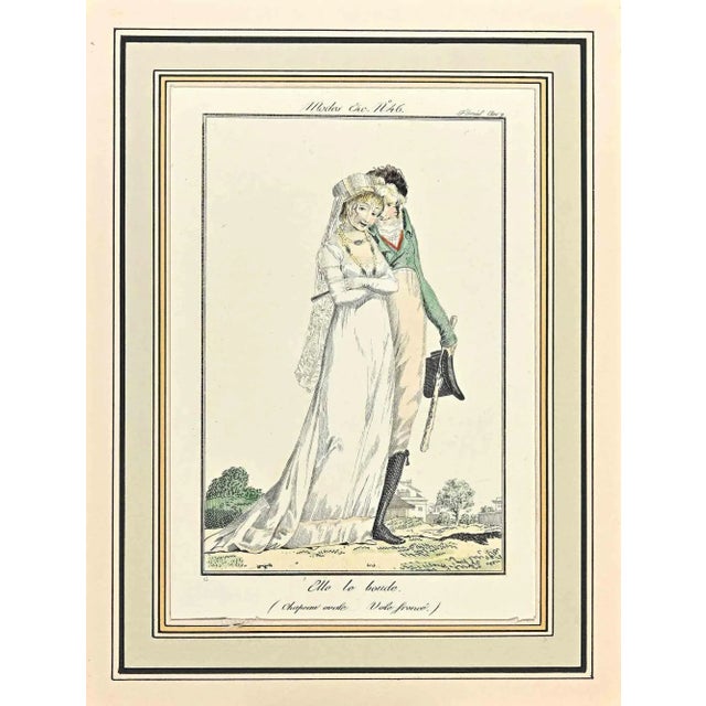 Elle Le Boude is an Original Etching Hand Watercolored series "Costumes Parisiens" published in 1797 by the Journald des...