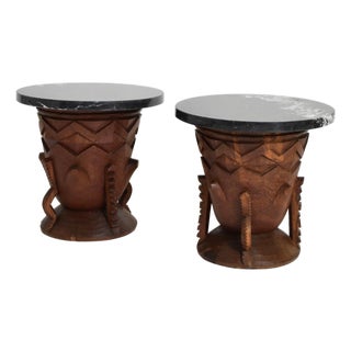 Large African Carved Wooden Side Tables, 1960s, Set of 2 For Sale