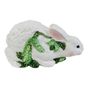 1980s Ceramic Rabbit Figurine Adorned With Ivy