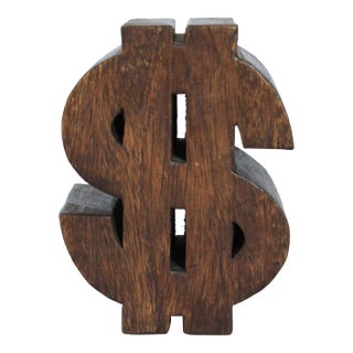 Vintage Decorative Wood Dollar Sign Symbol For Sale