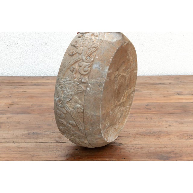 Lithic Art, Carved Stone Round Basin For Sale In Los Angeles - Image 6 of 8
