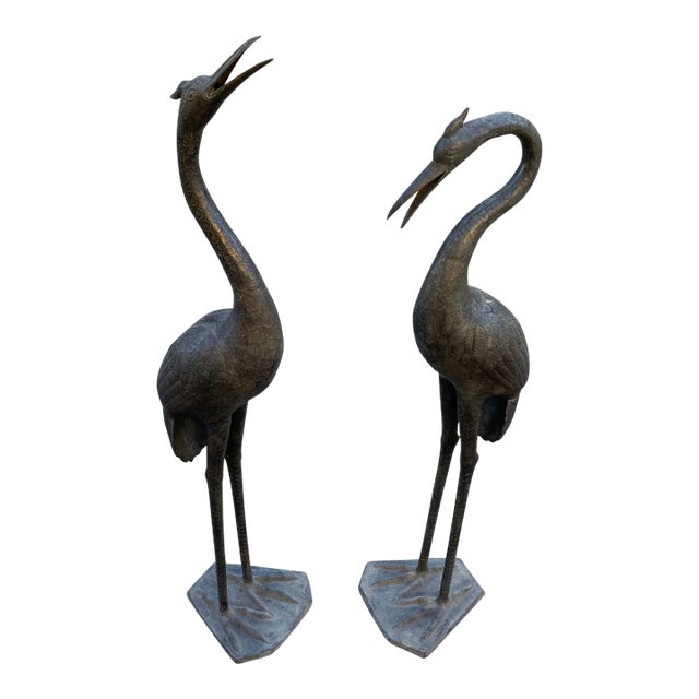 Pair of 1970s Large Metal Standing Birds For Sale