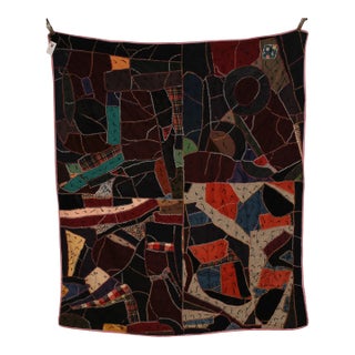 Vintage Hand Embroidered Crazy Quilt, Wool Patchwork Folk Art Textile Wall Hanging For Sale