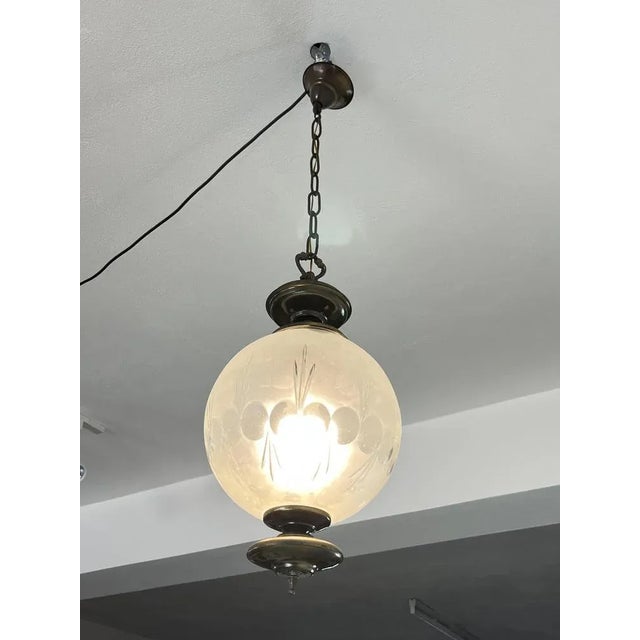 Vintage Bronze and Glass Chandelier, Italy, 1970s For Sale - Image 3 of 9