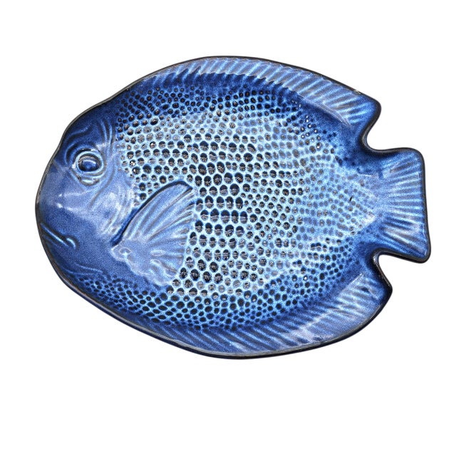 Vintage Kotobuki Japan Azure Blue Glazed Fish-Form Plates, Set of 4 For Sale In San Francisco - Image 6 of 10