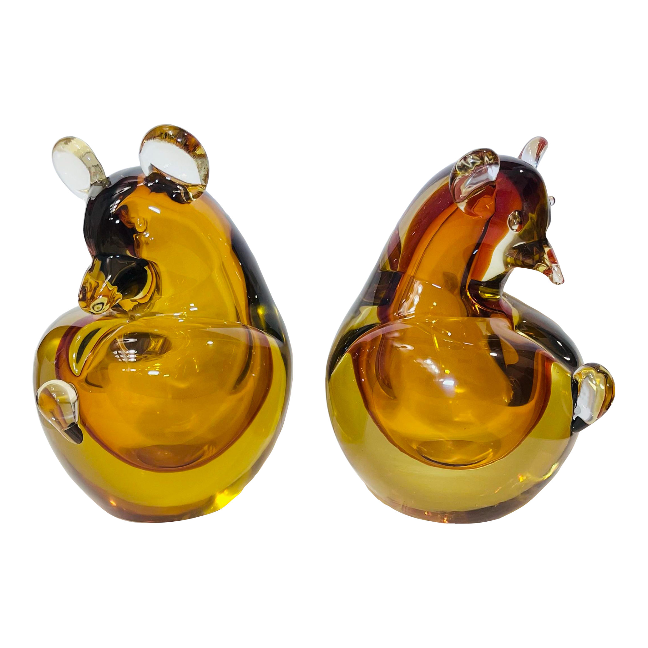 Salviati/サルヴィアーティ/MURANO/ガラスオブジェクト Vintage Murano Glass Salviati Attributed Bear Bookends - a Pair