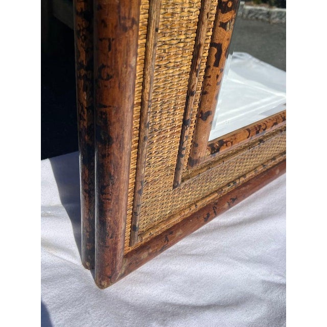 Large Bamboo and Rattan Beveled Mirror For Sale - Image 9 of 18