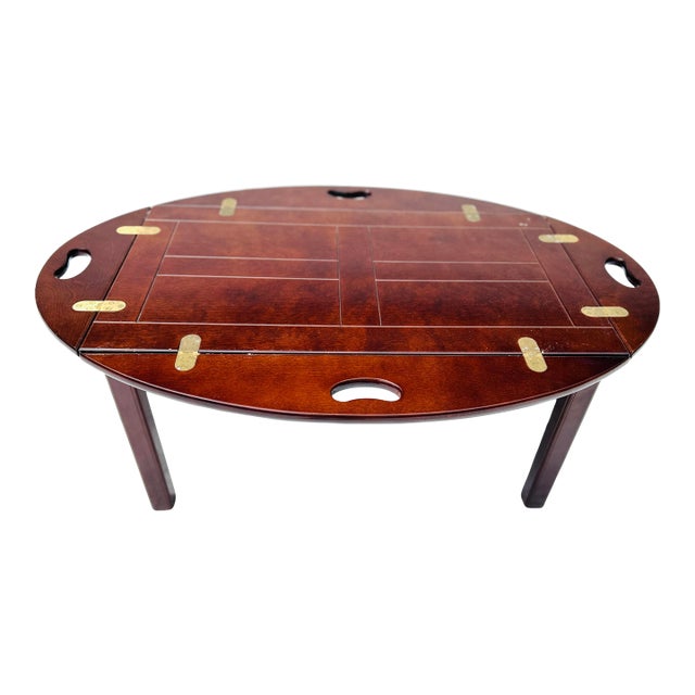 90's the Bombay Company Chippendale Mahogany Butler Coffee Table/Tray For Sale