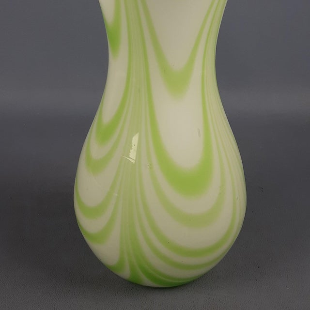 Green Murano Glass Vase with Opaline White and Green Festoon Design from Carlo Moretti, 1970s For Sale - Image 8 of 11
